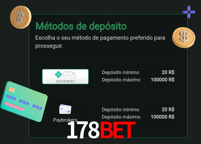 O cassino 178Bet oferece uma grande variedade de métodos de pagamento